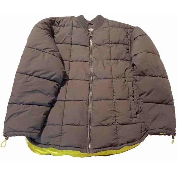 Zara Long Puffer Coat Jacket Black Green Quilted Medium Snow Cold Winter - Picture 3 of 12